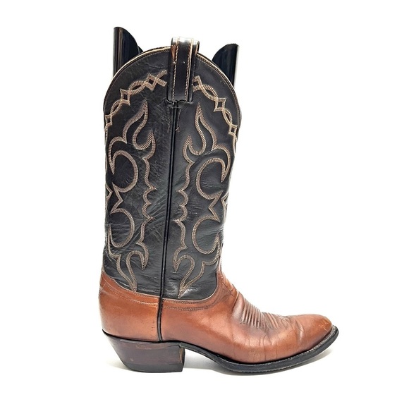 TONY LAMAVintage 1970s men's two tone leather western gold label cowboy boots